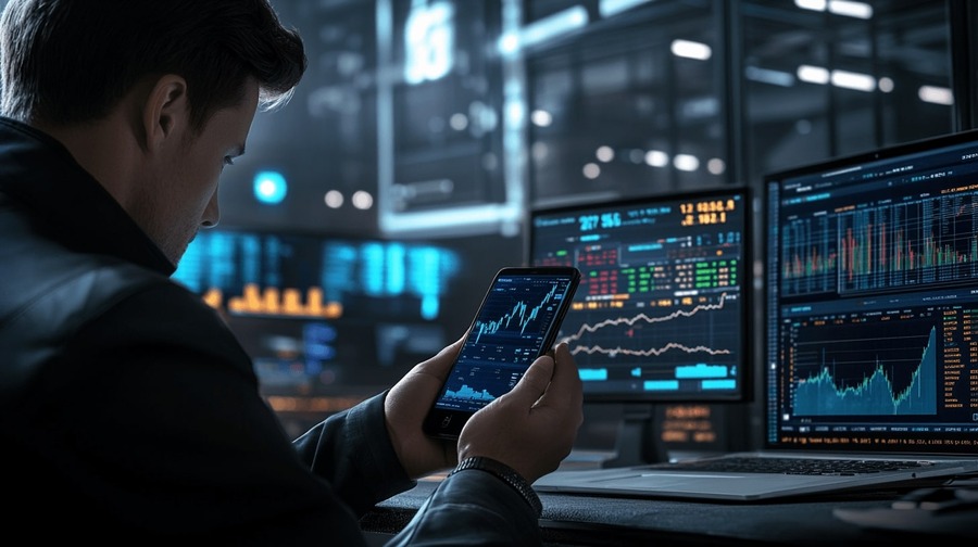 Projects 5 Homme consultant bourse sur smartphone